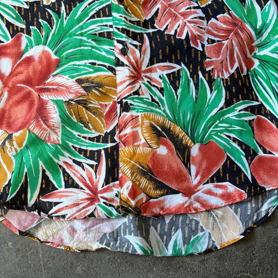 Vintage Islander Hawaiian Shirt Mens M Black Green Pink Aloha Rayon Hibiscus - Image 3 of 4