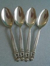 GEORG JENSEN ACORN sterling silver ~ OVAL SOUP SPOONS 6 3/4" SET OF 4 ~EXCELLENT