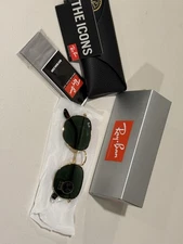 RAY-BAN RB3548N HEXAGONAL SUNGLASSES 48mm GREEN G-15 LENS GOLD FRAME UNISEX