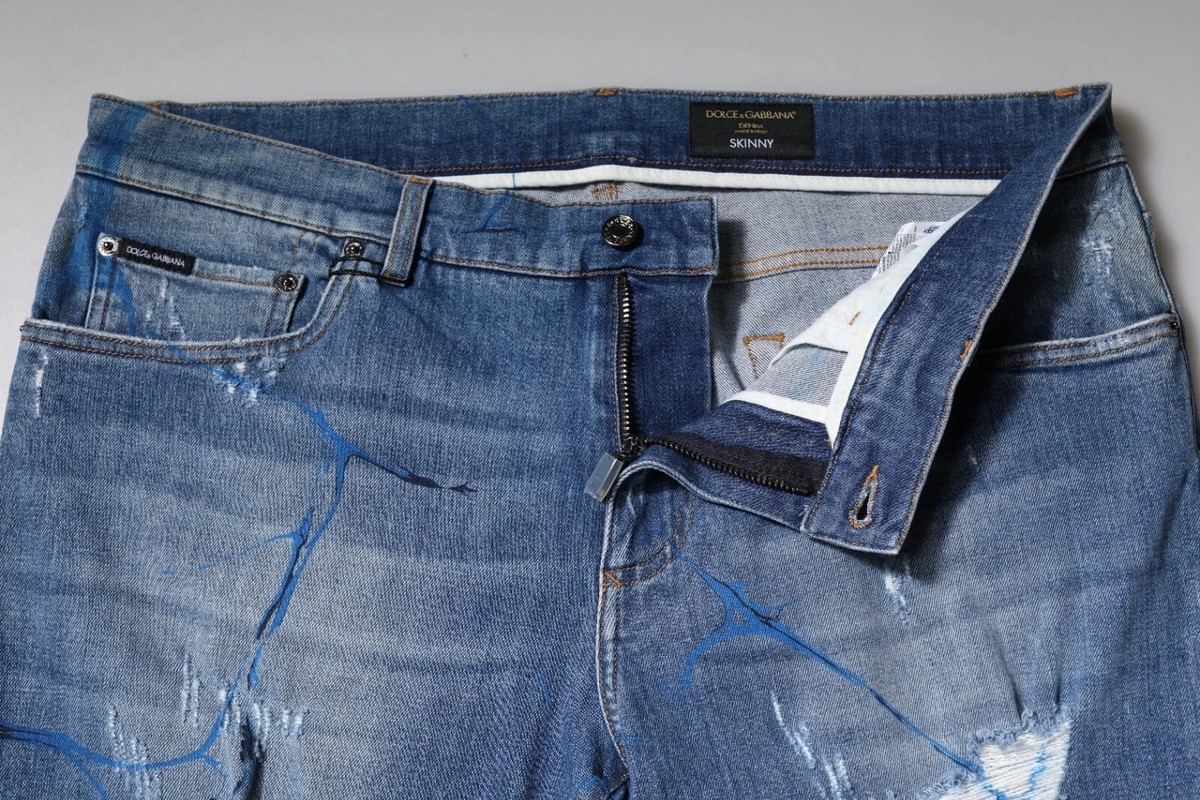 DOLCE & GABBANA Jeans Blue Cotton Stretch Tattered Skinny Denim