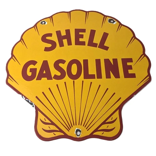 Vintage Shell Gasoline Sign - Clam Shell Porcelain Gas Pump Service Sign