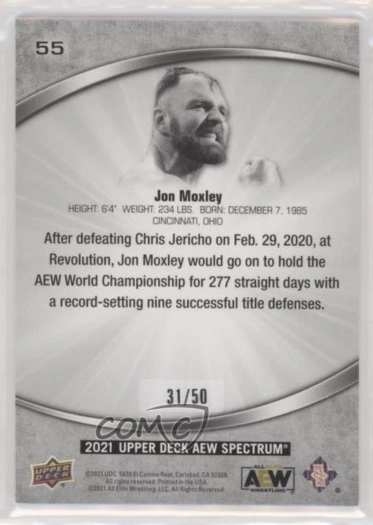 2021 Upper Deck AEW Spectrum Red /50 Jon Moxley #55 Rookie RC - Image 2 of 2