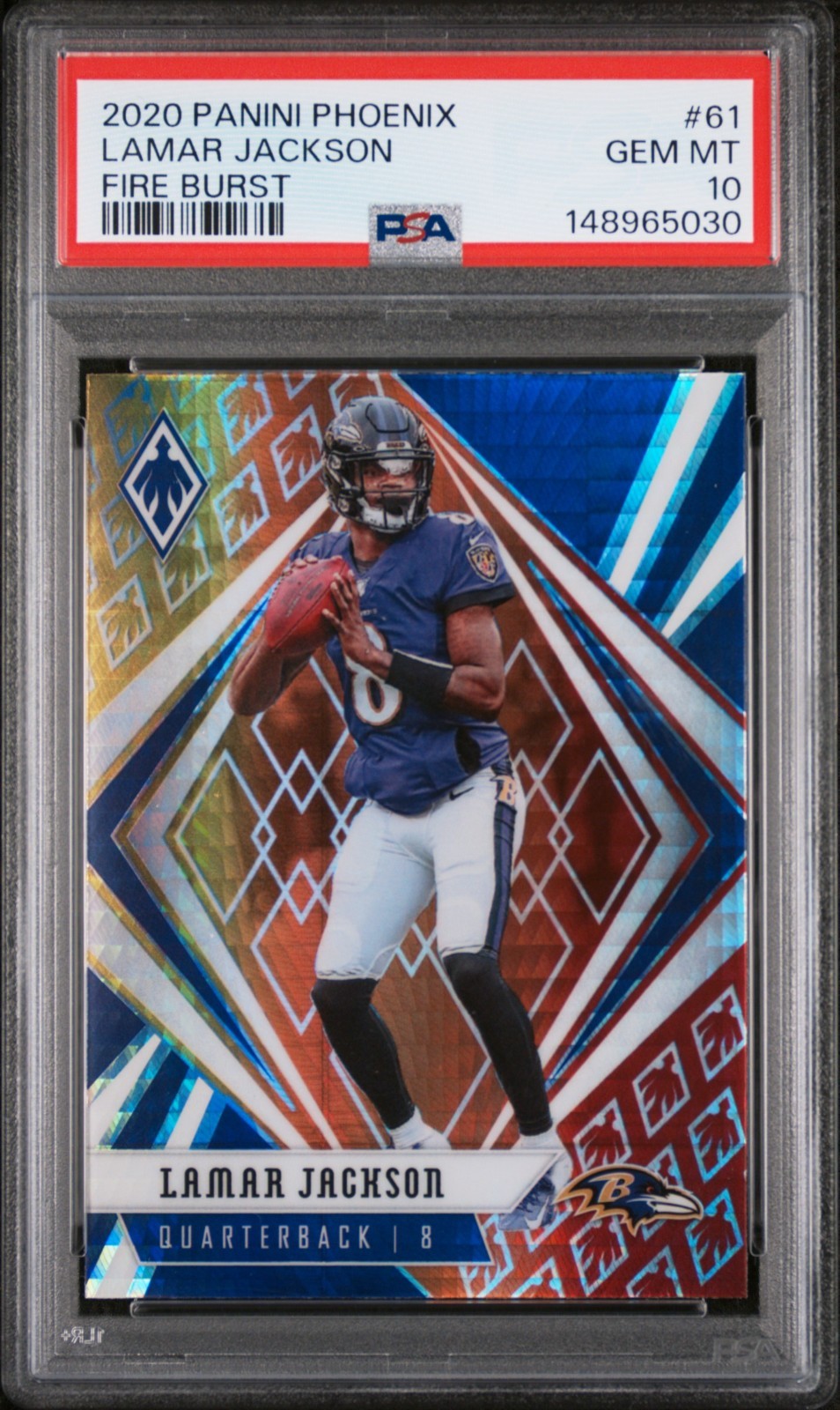 2020 Panini Phoenix LAMAR JACKSON Fire Burst #61 PSA 10 GEM MINT Ravens MVP 😎