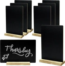 8Pc Chalkboard Signs w/ Wood Base | Tabletop Message Boards 5.1"x7.9"