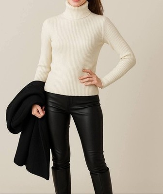 Damen Pullover Rippstrick XS L Warm Weich Stretch Winter Rollkragen Pulli Wolle
