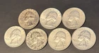 Washington Quarters 90% Silver 1964 mixed mint location Lot of 7