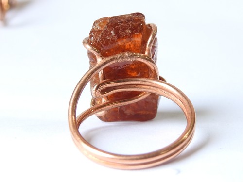 Hessonite Garnet Natural Crystal Rough Wire Wrapping Copper Adjustable Ring - Picture 8 of 8