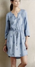 Anthropologie Holding Horses Blue Embroidered Tencel Dress Size XS