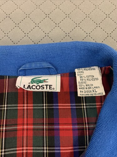 Vtg IZOD Lacoste Jacket Size XL Blue Harrington Bomber Plaid Lined Zip Vented - Picture 6 of 16