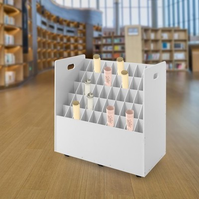 50-slot Blueprint Organizer, Roll File Storage Holder, Movable Roll File Cart