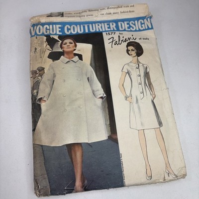 Original 65 Vogue Couturier Pattern Fabiani #1577 One Piece Dress & Coat Sz 12