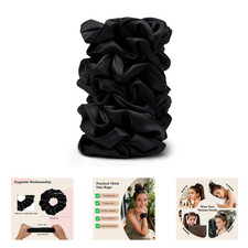Satin Hair Scrunchies 8 Pack Black Silk Hair Ties No Crease Frizz-Free Gentle