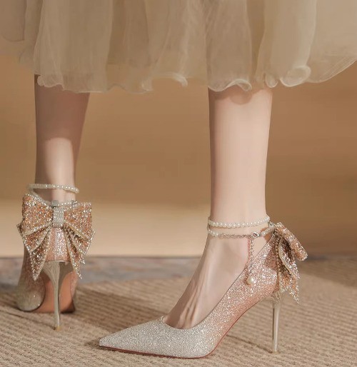 High Heeled Shoes for Women with Pointed Toes and Thin Heels, Bridal Shoes Color