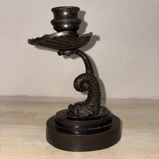 Victorian bronze candle holder mythical koi fish and scallop shell 15cm