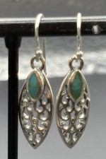 New Condition Sterling Silver Genuine Turquoise Dangle Earrings 925