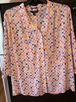 New Investments Caroline Tunic Top Blouse 2XL V-neck 3/4 Sleeve $59 Dillard s