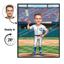 Baseball Cartoon Portrait, Baseball gift, Custom Baseball Caricature, Baseball