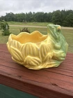Vintage McCoy? Pottery Frog On Lotus Flower Planter Vintage Yellow Green