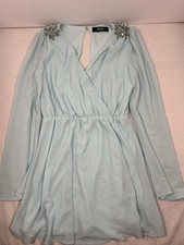 Lulus X-Small Light Blue Wrap Dress bead design Flowy Sleeves