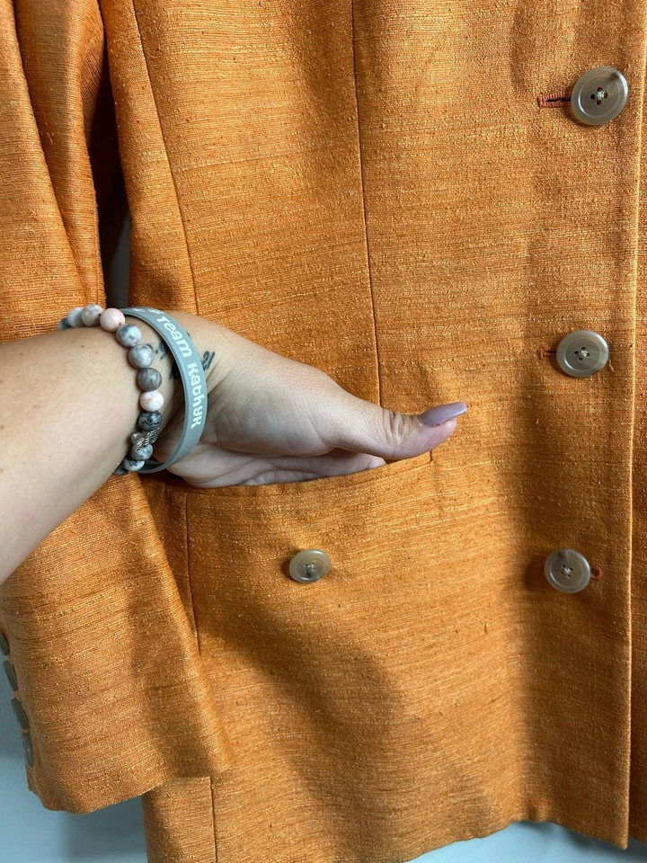 Jaqueta Blazer Feminina Lauren Ralph Lauren Antiga 12 Laranja Entalhe Lapela 100% Seda - Imagem 4 de 4