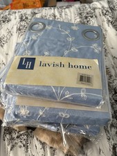 Curtains Window Drapes 54x95 Grommet Top Blue With White Embroidery 4 Pcs.