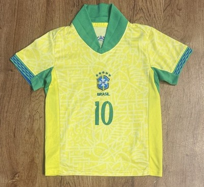 Brazil Neymar Jr #10 Soccer Jersey Yellow Green Youth Small Short