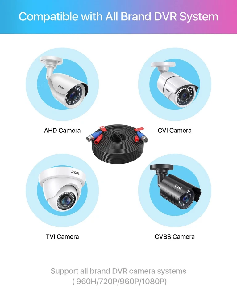 ZOSI 4 Pack 100ft(30M) All-in-One Video Power Cables,BNC Extension Security C... - Image 4 of 4