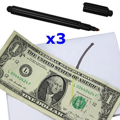 BLUEDOT TRADING® Counterfeit Check Money Detector (3 Pack) Pen Marker Fake Dollar Bill Currency