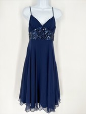 Betsey Johnson New York Blue Beard Sequin Sheer Silk Dress Sz 4 Navy Blue NWT