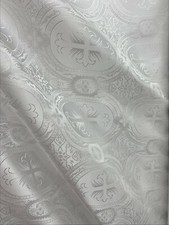 WHITE LITURGICAL CROSS BROCADE FABRIC 55 in. Sold By The Yard