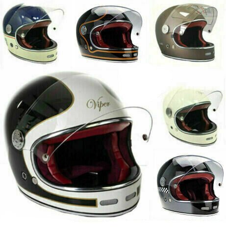 ViPER F656 RETRO VINTAGE FIBREGLASS FULL FACE MOTORCYCLE MOTORBIKE CRASH HELMET - Picture 1 of 13