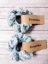 crochet handmade hair scrunchies velvet pony tail holder teal blue USA made