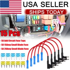 12V Car Add-A-Circuit Fuse Tap Adapter Holder w/ 15A 20A Mini Blade Fuse ATM APM