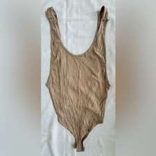 Fashion Nova Axanna Ribbed Knit Backless Body Suit in Mocha Taupe Sz M