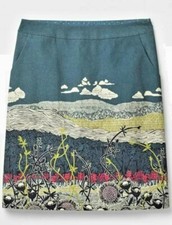 NEW  White Stuff printed embroidered landscape Skirt sz 10 side zip w/ pockets