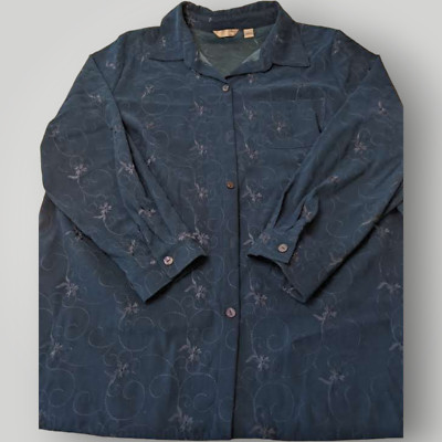 White Stag Women's PLUS 3XL Dark Blue Embroidered Long Sleeve Button Up Shirt