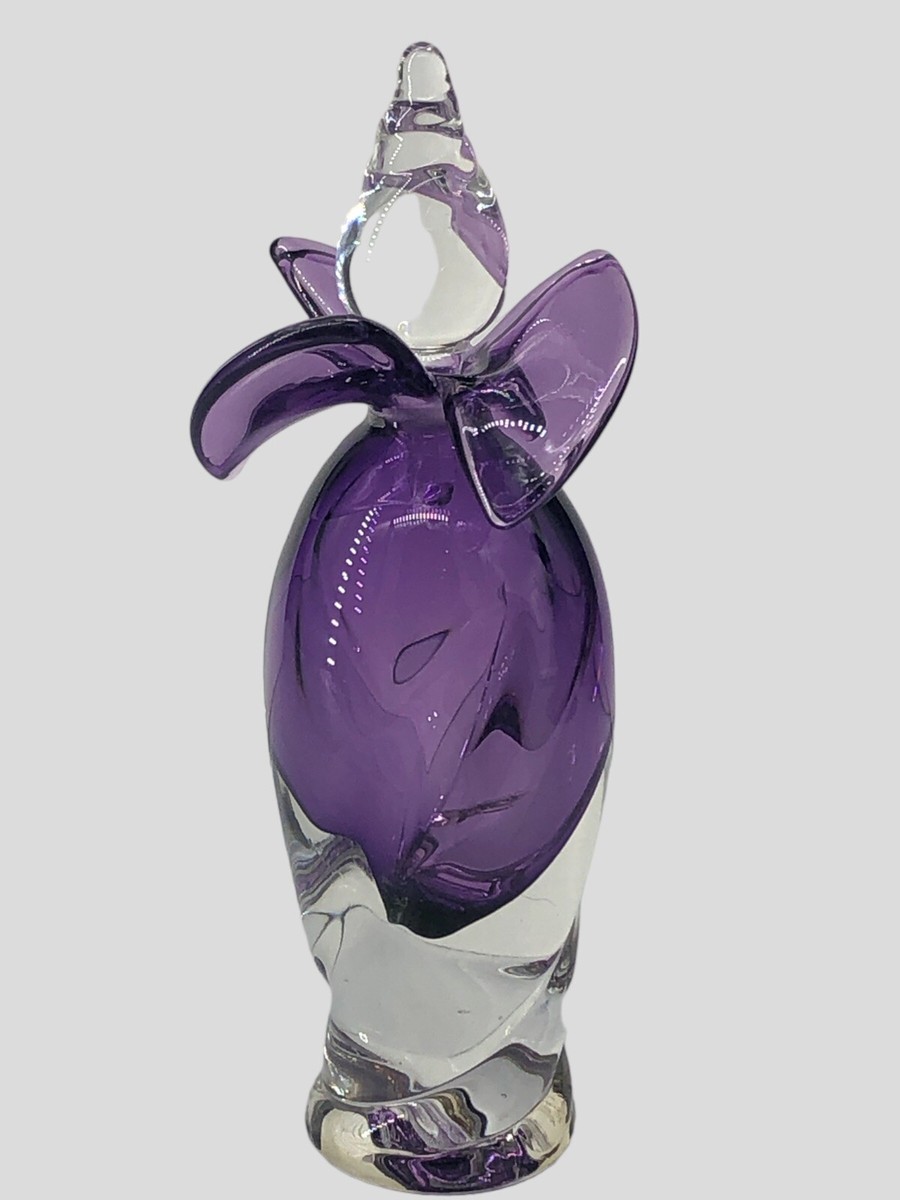 Vintage Art Glass Hand Blown Purple Amethyst Clear Perfume Bottle