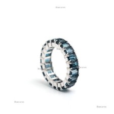 Octagon Shape London Blue Topaz Full Eternity Band Ring 14k Yellow Gold Jewelry