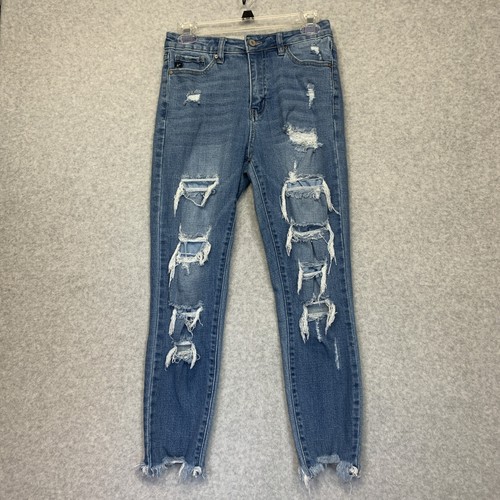 KanCan Skinny High Rise Ripped Jean Women’s Sz 27 Medium Wash Distressed Raw Hem