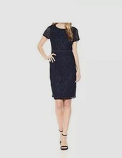 $279 Adrianna Papell Women Blue Lace Short Sleeve Casual Sheath Dress US Size 2