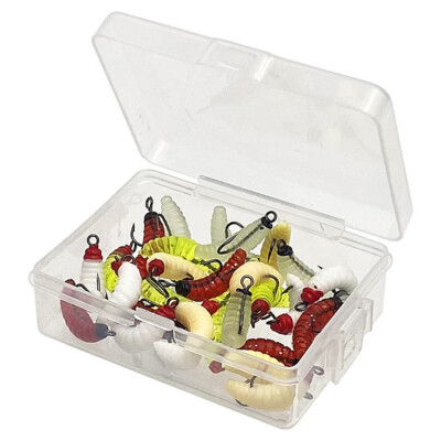 30Pieces Soft Maggot Baits with Hooks Worm Baits for Trout Perch Bass Fishing QD