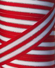 1 1/2" RED WHITE SILVER SPARKLE STRIPE GROSGRAIN RIBBON U PICK LENGTH 1.5"