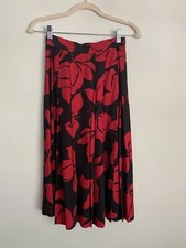 Adele Joyce Vintage Red And Black Floral Midi Pleated Skirt Petites Size 2