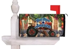 God Bless America Tractor Curb-A-Peel Magnetic Mailbox Cover Evergreen 18” L