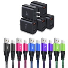 Quick Fast Charge 3.0 Wall Charger with Type C Cable 10ft, 5 Pack 30W Dual US...