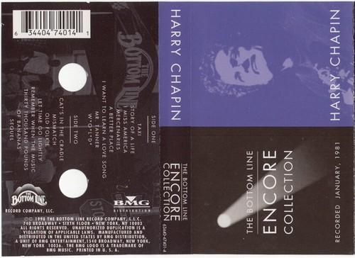 Harry Chapin The Bottom Line Encore Collection Cassette (Bottom Line, 1998)