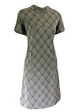Vestido Mod Vintage Gris Medio Marrón Túnica a Cuadros Cambio Claro Oscuro Academia años 60