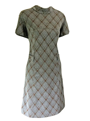 Mod Vintage Dress Medium Gray Brown Plaid Tunic Shift Light Dark Academia 60's | eBay Mod Vintage Dress Medium Gray Brown Plaid Tunic Shift Light Dark Academia 60's | eBay