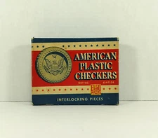 VTG American Plastic Checkers Set No. 614 P-24 Interlocking Pieces Original Box