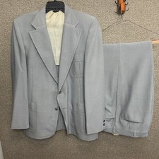 Vintage 70s Mens Suit Johnny Carson Blue Polyester Jacket Large Pants 36x31